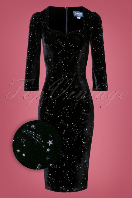 Collectif Clothing - 50s Vanessa Make A Wish Pencil Dress in Black 2