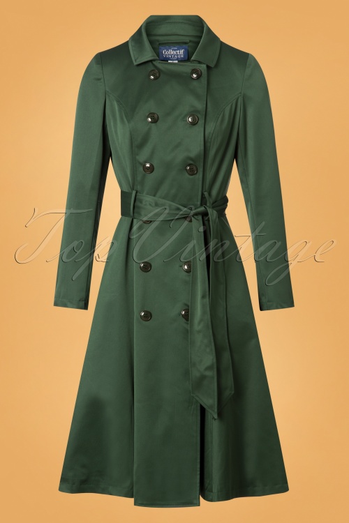 Collectif Clothing - 40s Korrina Swing Trench Coat in Green 2