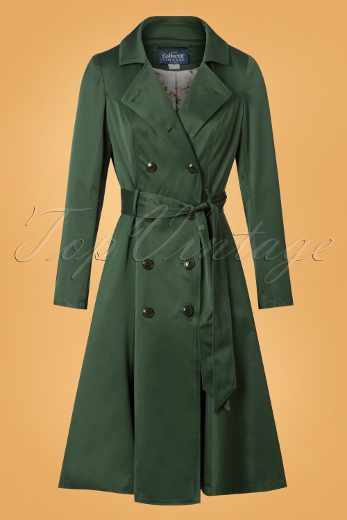 Collectif Clothing - 40s Korrina Swing Trench Coat in Green 3