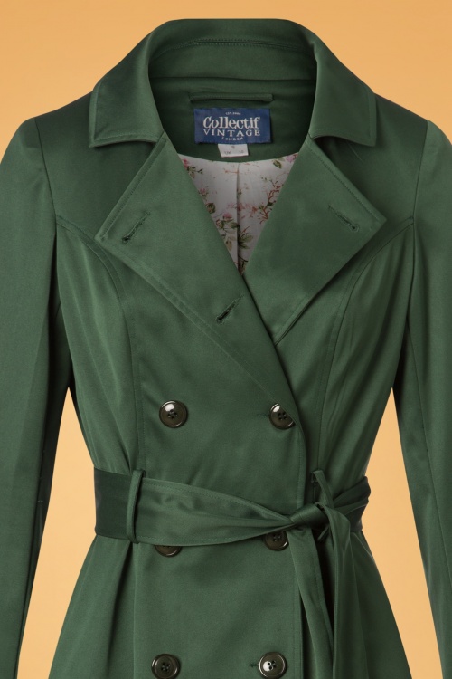 Collectif Clothing - 40s Korrina Swing Trench Coat in Green 4