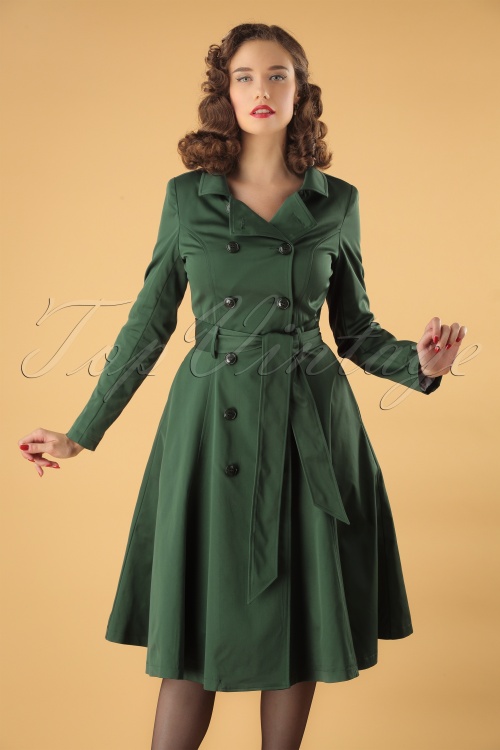 Collectif Clothing - Korrina Swing Trench Coat Années 40 en Vert