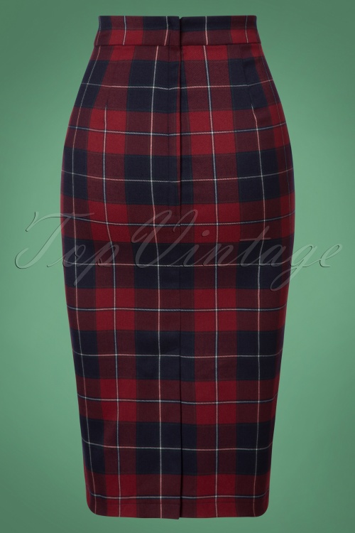 Collectif Clothing - 50s Polly Ginsburg Check Pencil Skirt in Red and Navy 3