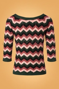 Banned Retro - 60s Zooey Zig Zag Bow Top in Green and Pink 3