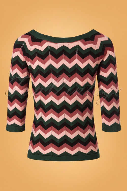 Banned Retro - 60s Zooey Zig Zag Bow Top in Green and Pink 3