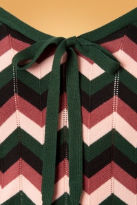 Banned Retro - 60s Zooey Zig Zag Bow Top in Green and Pink 4