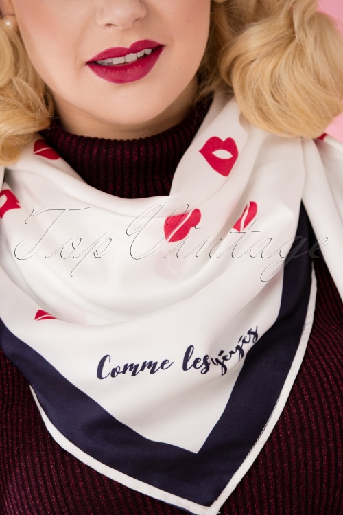 Mademoiselle YéYé - 60s Kiss Me Scarf in White 2