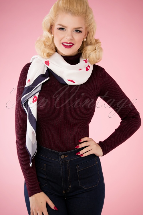 Mademoiselle YéYé - 60s Kiss Me Scarf in White 3