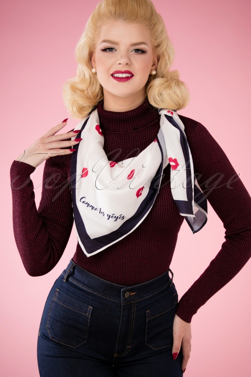 Mademoiselle YéYé - 60s Kiss Me Scarf in White