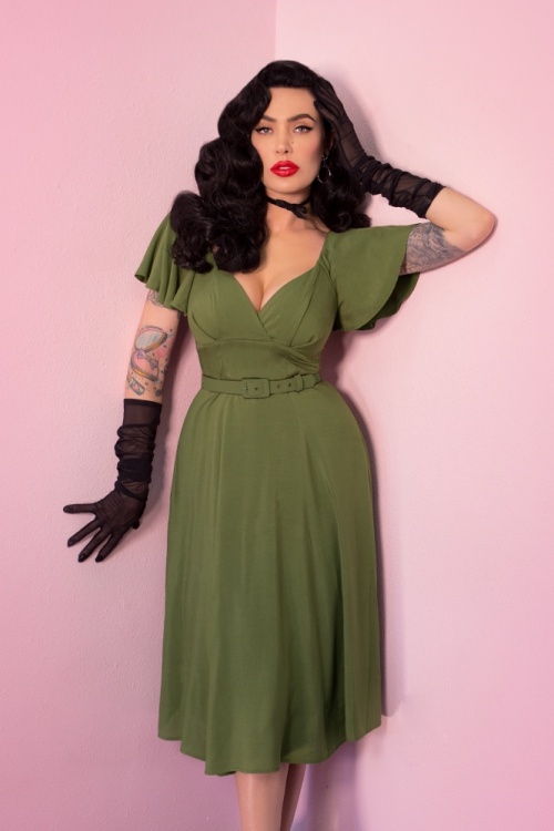 40s Babydoll Dress in Olive