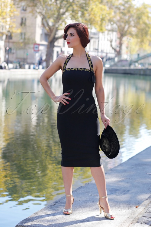 Glamour Bunny - 50s Candy Pencil Dress in Black