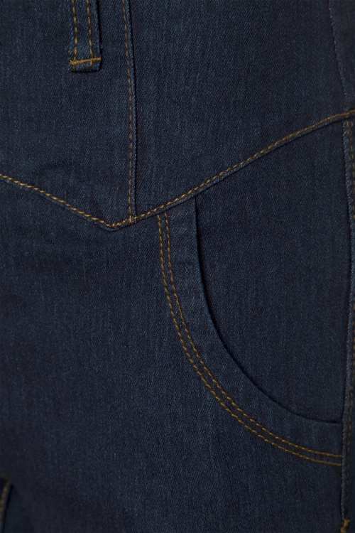 Collectif Clothing - Rebel Kate High Waist Stretch Trousers Années 50  en Bleu Jean 4