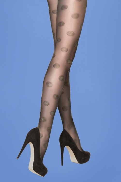 Marcmarcs - 50s Gold Lurex Dots Tights in Black