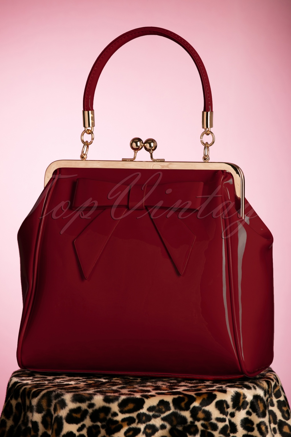 50s American Vintage Patent Bag In Burgundy