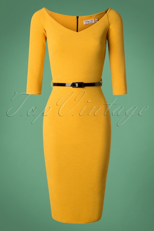 Vintage Chic for Topvintage - Neila Pencil Dress Années 50 en Jaune Moutarde