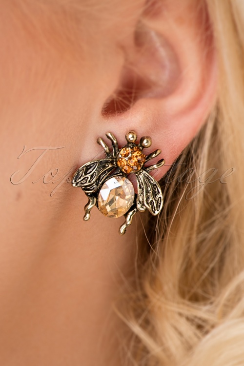 Louche - 20s Gracie Bee Stud Earrings in Gold