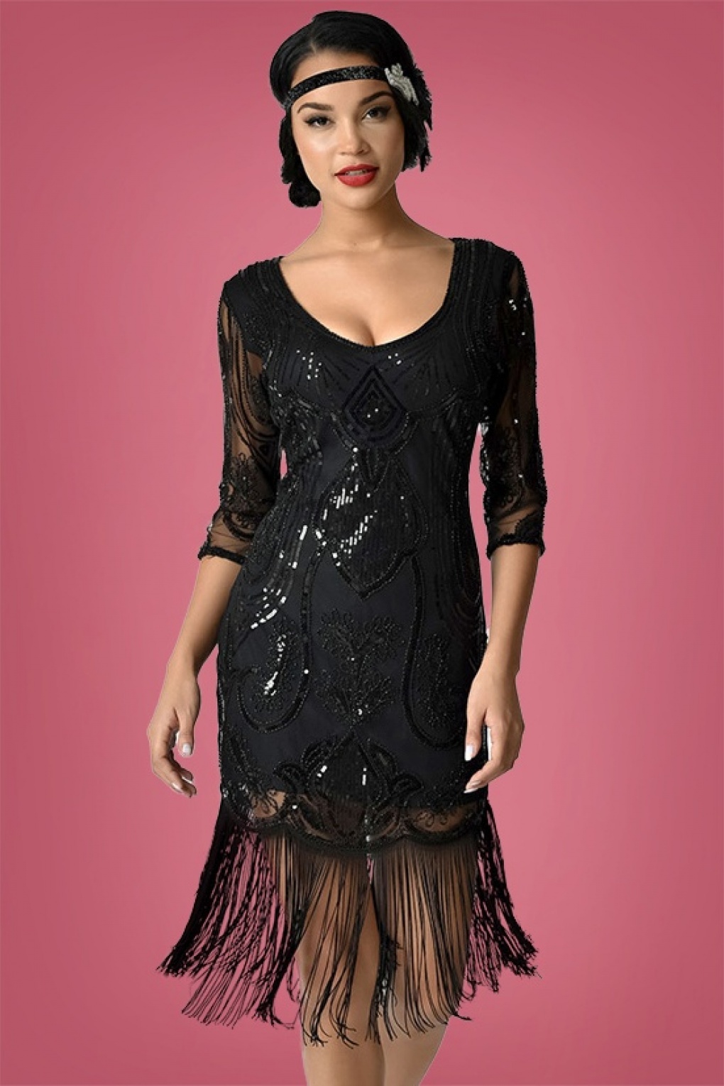 black fringe cocktail dress