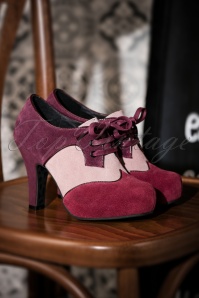 Topvintage Boutique Collection - 50s Angie Ton sur Ton Suede Booties in Merlot 2