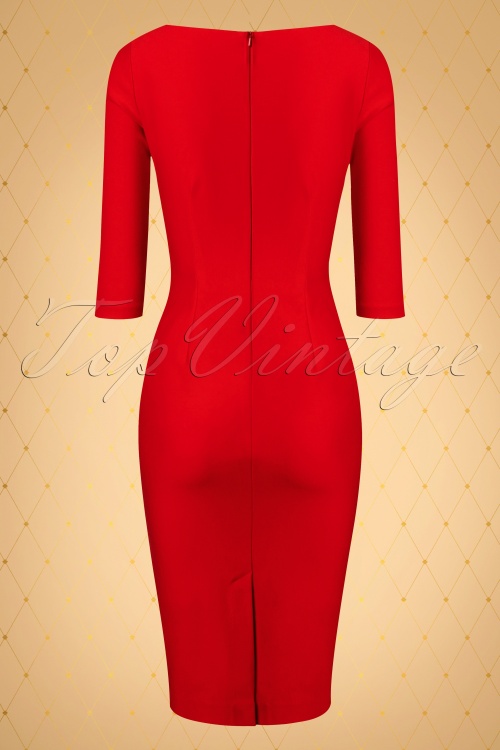 Vintage Diva  - The Sarah Pencil Dress in Lipstick Red 8