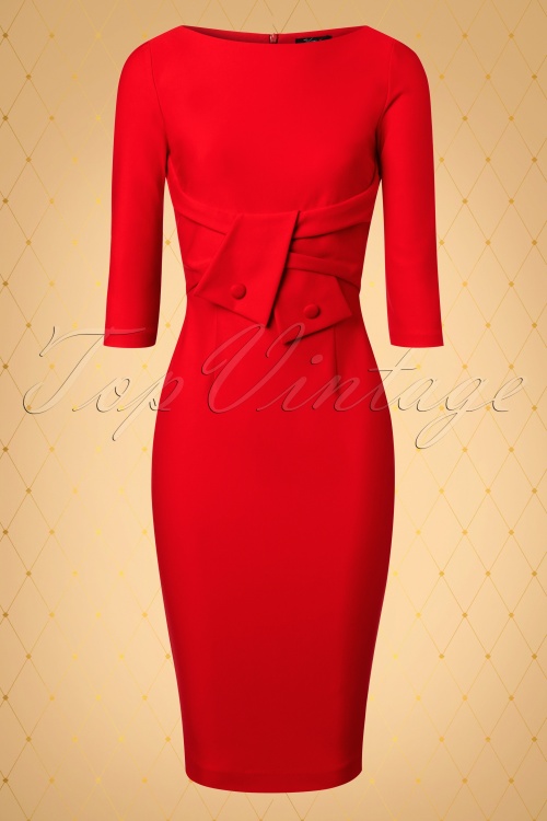 Vintage Diva  - The Sarah Pencil Dress in Lipstick Red 5