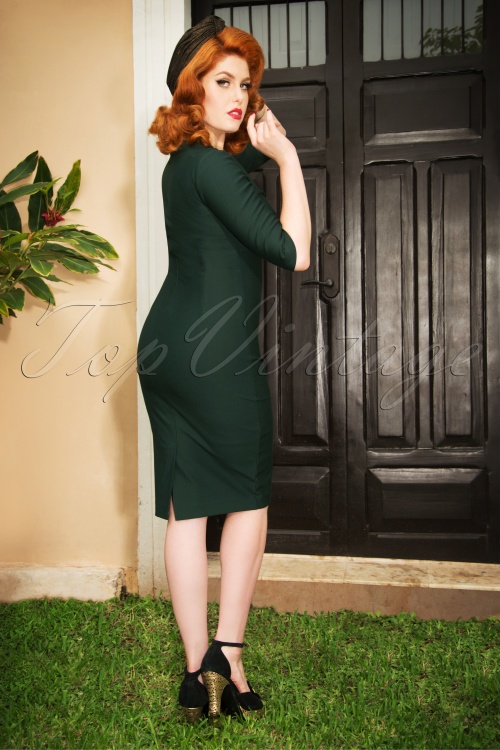 Vintage Diva  - The Stella Pencil Dress in Forest Green 4