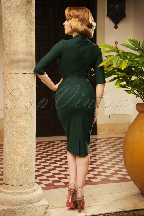 Vintage Diva  - The Stella Pencil Dress in Forest Green 2
