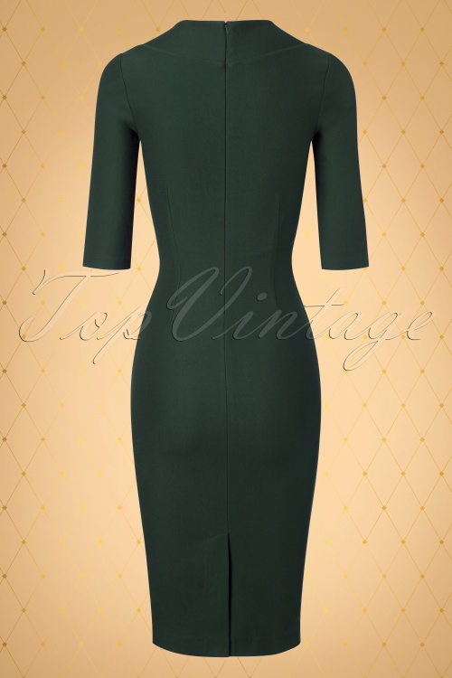 Vintage Diva  - The Stella Pencil Dress in Forest Green 8