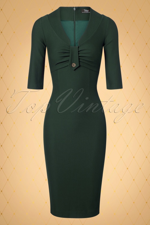 Vintage Diva  - The Stella Pencil Dress en Vert Sapin 6