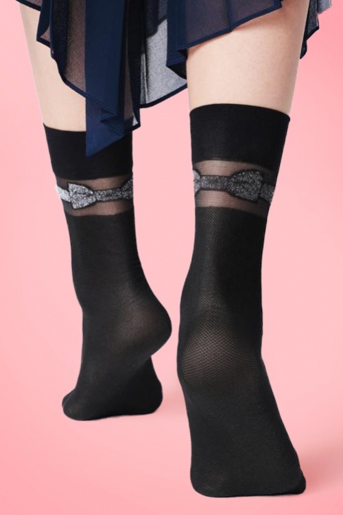 Fiorella - Italiana Metallic Bow Socks Années 50 en Noir