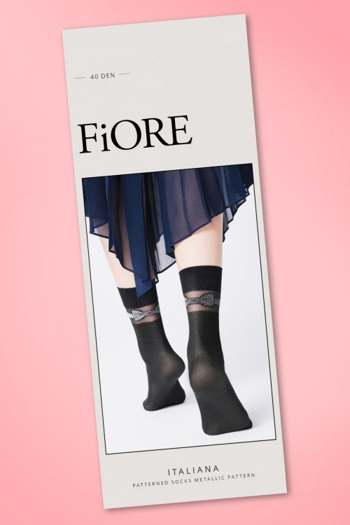 Fiorella - Italiana Metallic Bow Socks Années 50 en Noir 2