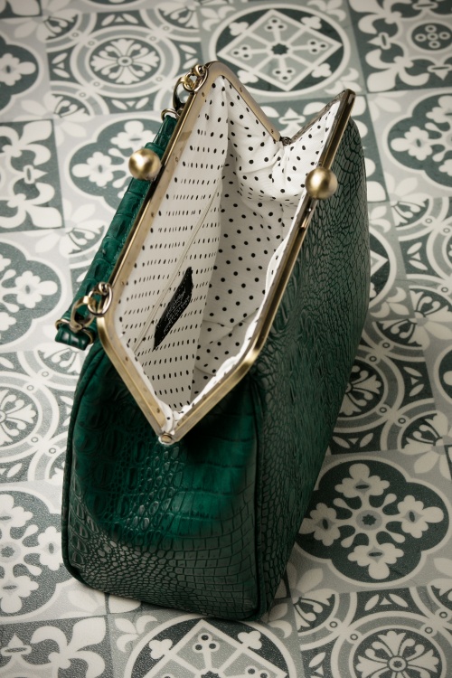 Topvintage Boutique Collection - 50s Mindy Crocodile Tears Handbag in Green 3