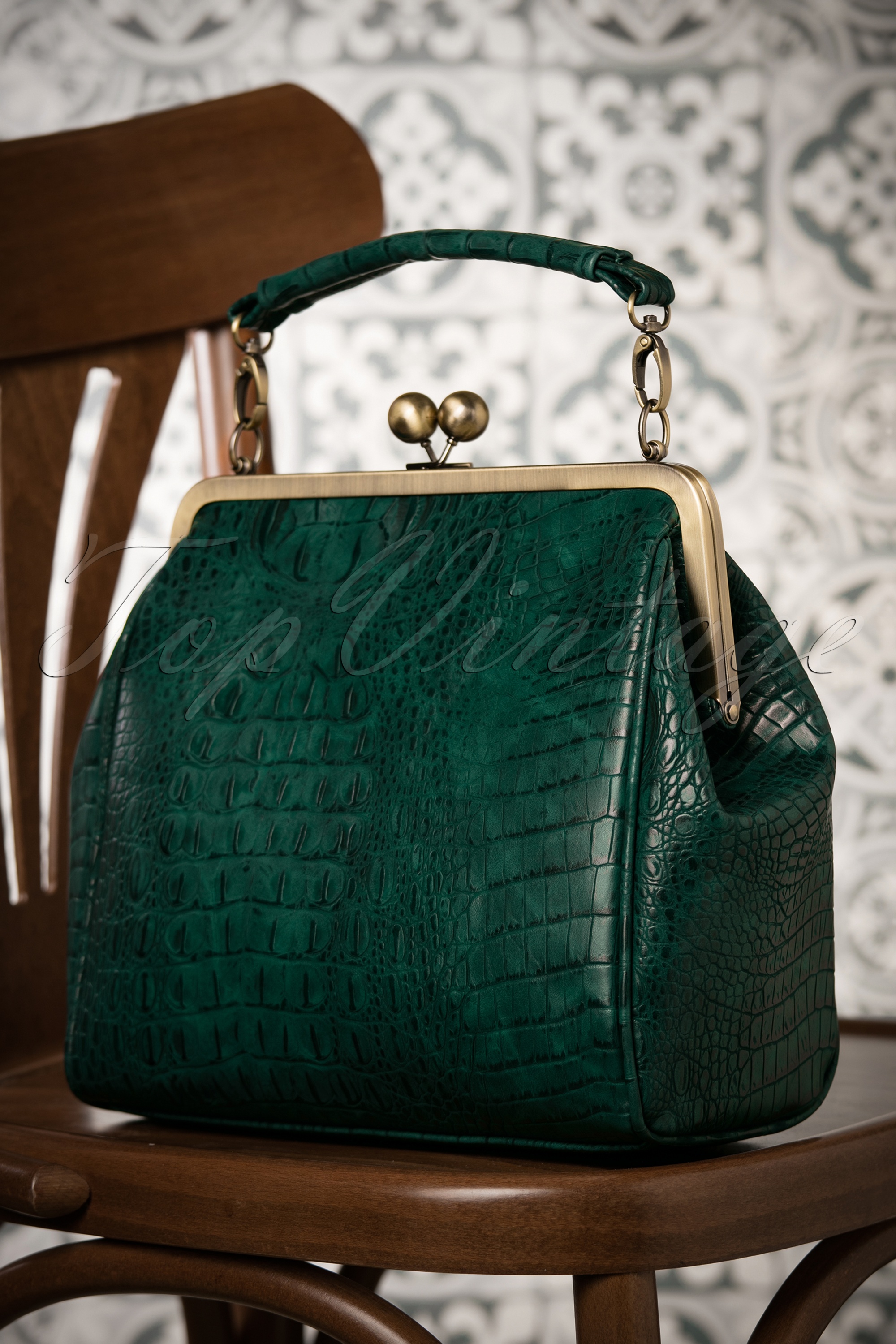 Topvintage Boutique Collection - Mindy Krokodillentranen handtas in groen 2