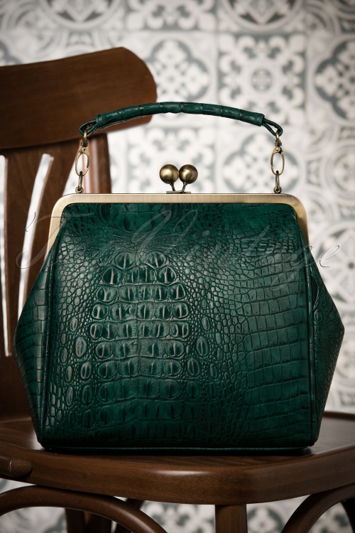 Topvintage Boutique Collection - 50s Mindy Crocodile Tears Handbag in Green