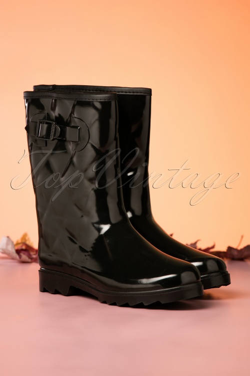 Missy - 60s Lesley Quilted Rain Boots in Black