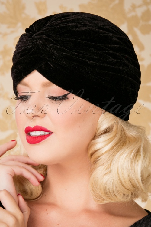 Banned Retro - Warlock Velvet Turban Hat Années 20 en Noir 2