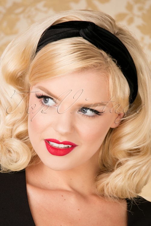 Banned Retro - Velvet Knot Headband Années 70 en Noir