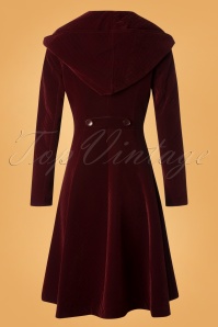 Collectif Clothing - 50s Heather Hooded Quilted Velvet Coat in Wine 3