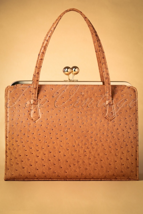 Vixen - Iris Ostrich Effect Handbag Années 40 en Brun Clair