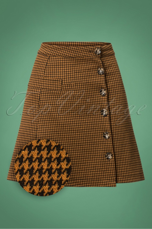 Banned Retro - Beatrice Houndstooth Skirt  Années 60 en Brun Tabac 2