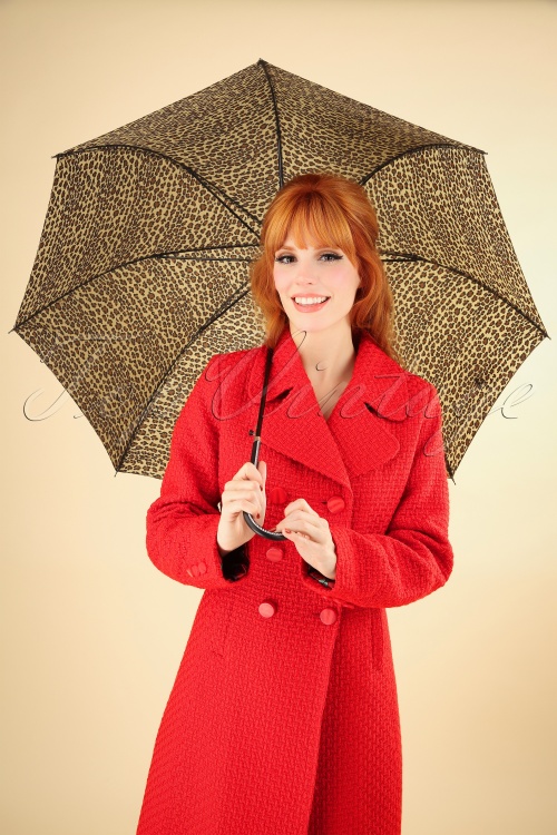 Collectif Clothing - 50s Lacy Leopard Umbrella in Beige 2