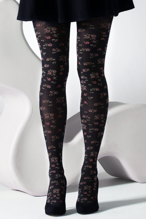 Gipsy - Ditsy Flower Jacquard Tights Années 60 en Noir