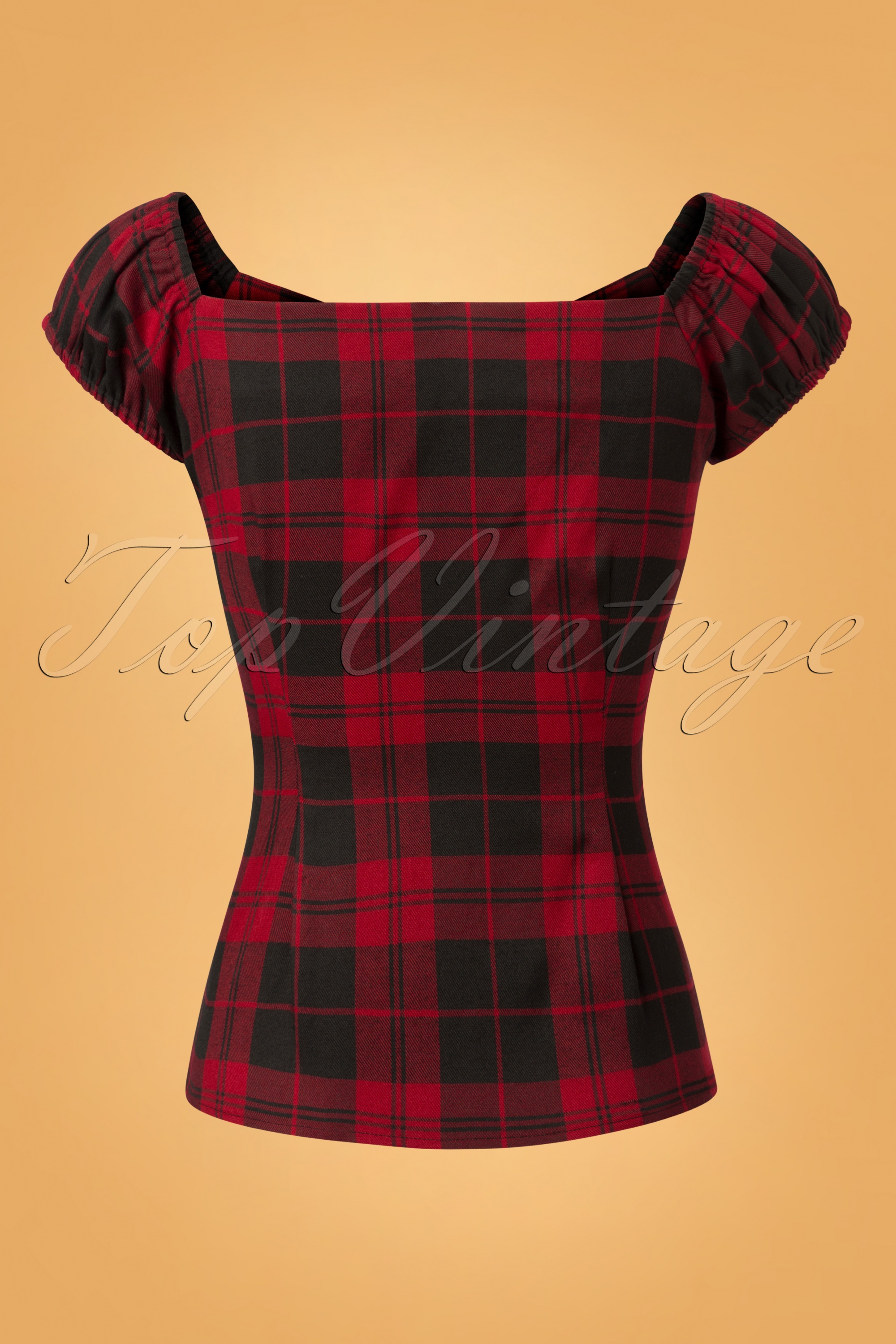 Collectif Clothing - Dolores Rebel geruite top in zwart en rood 4