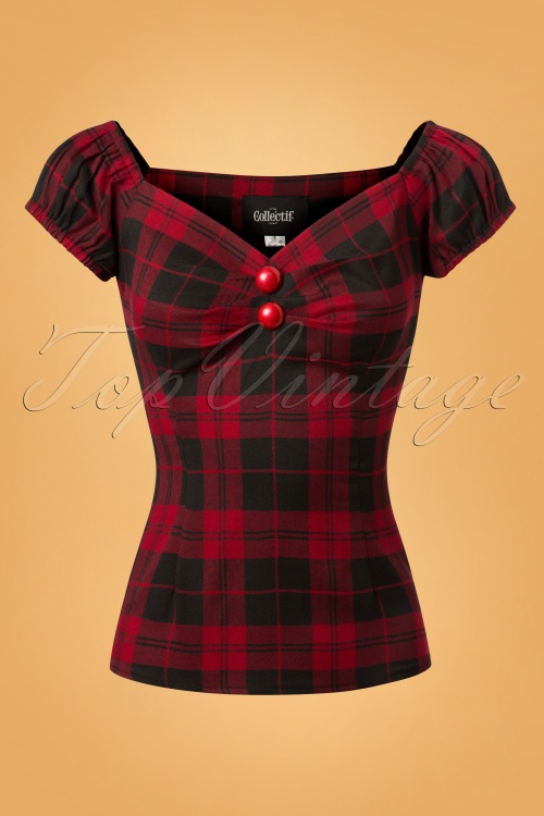 Collectif Clothing - Dolores Rebel geruite top in zwart en rood 2