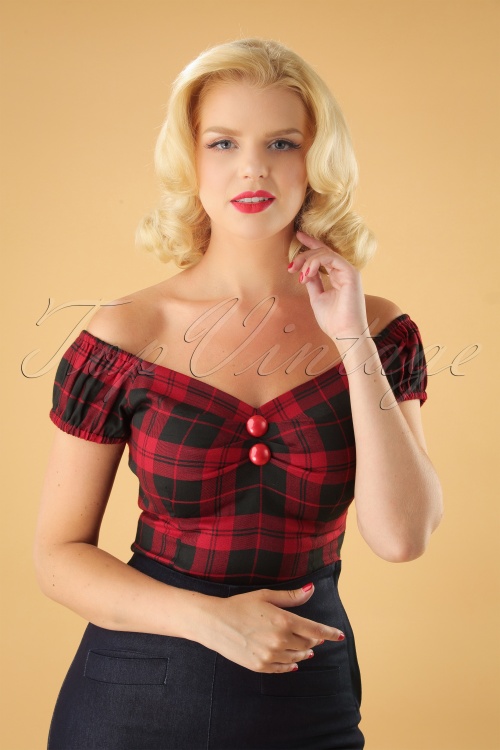 Collectif Clothing - 50s Dolores Atomic Harlequin Top in Red and Jade