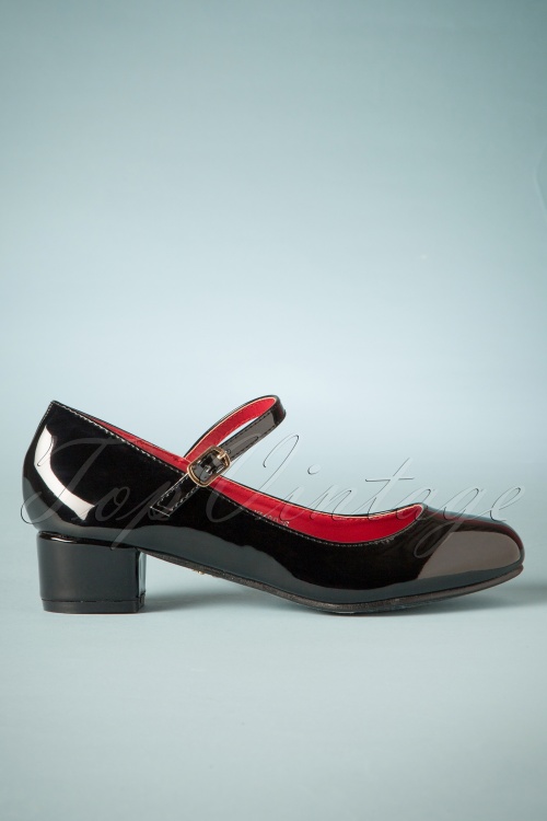 Lulu Hun - 60s Mary Jane Patent Block Heel Pumps in Black  2