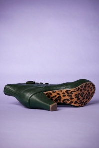 Bettie Page Shoes - 50s Adamay Lace Up Booties in Dark Green 4