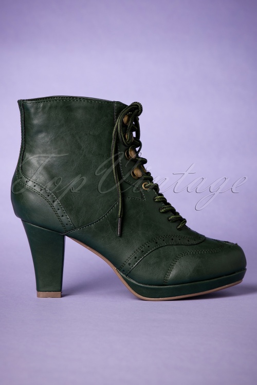 Bettie Page Shoes - 50s Adamay Lace Up Booties in Dark Green 2