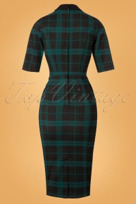 Collectif Clothing - Winona Slither Check Pencil-jurk in zwart en groen 4