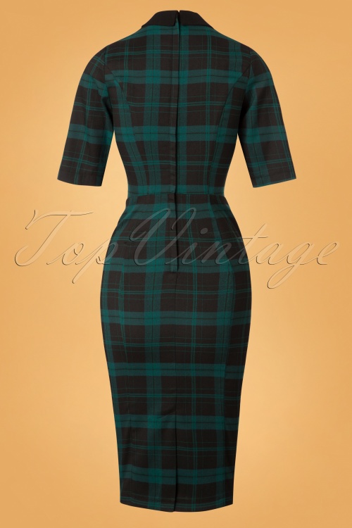 Collectif Clothing - Winona Slither Check Pencil Dress Années 50 en Noir et Vert 4