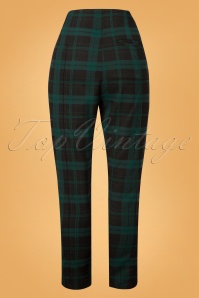Collectif Clothing - 50s Bonnie Slither Check Trousers in Black and Green 3