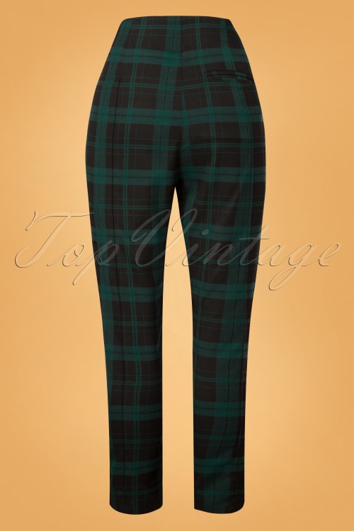 Collectif Clothing - 50s Bonnie Slither Check Trousers in Black and Green 3